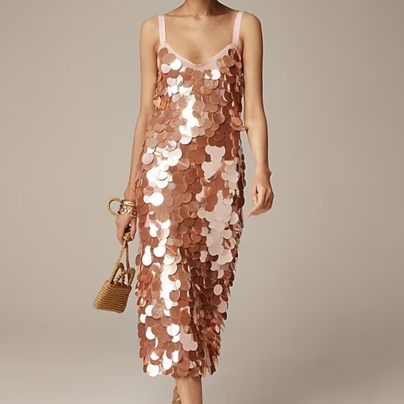J. Crew Dresses & Skirts - J crew peachy pink Collection circle-sequin midi dress